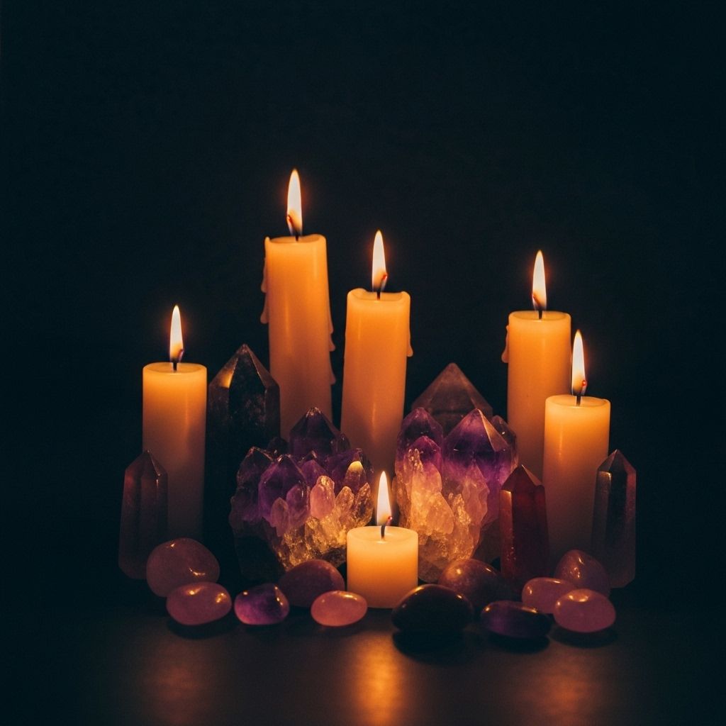 Love spell candles and crystals